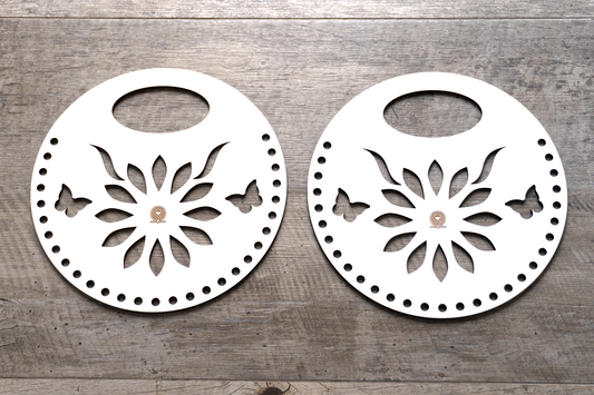 Laterales de Madera para Bolso Redondo – Diseño Floral con Mariposa